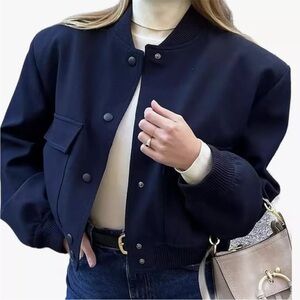 Jason Wu navy blue bomber jacket with pockets line new  S